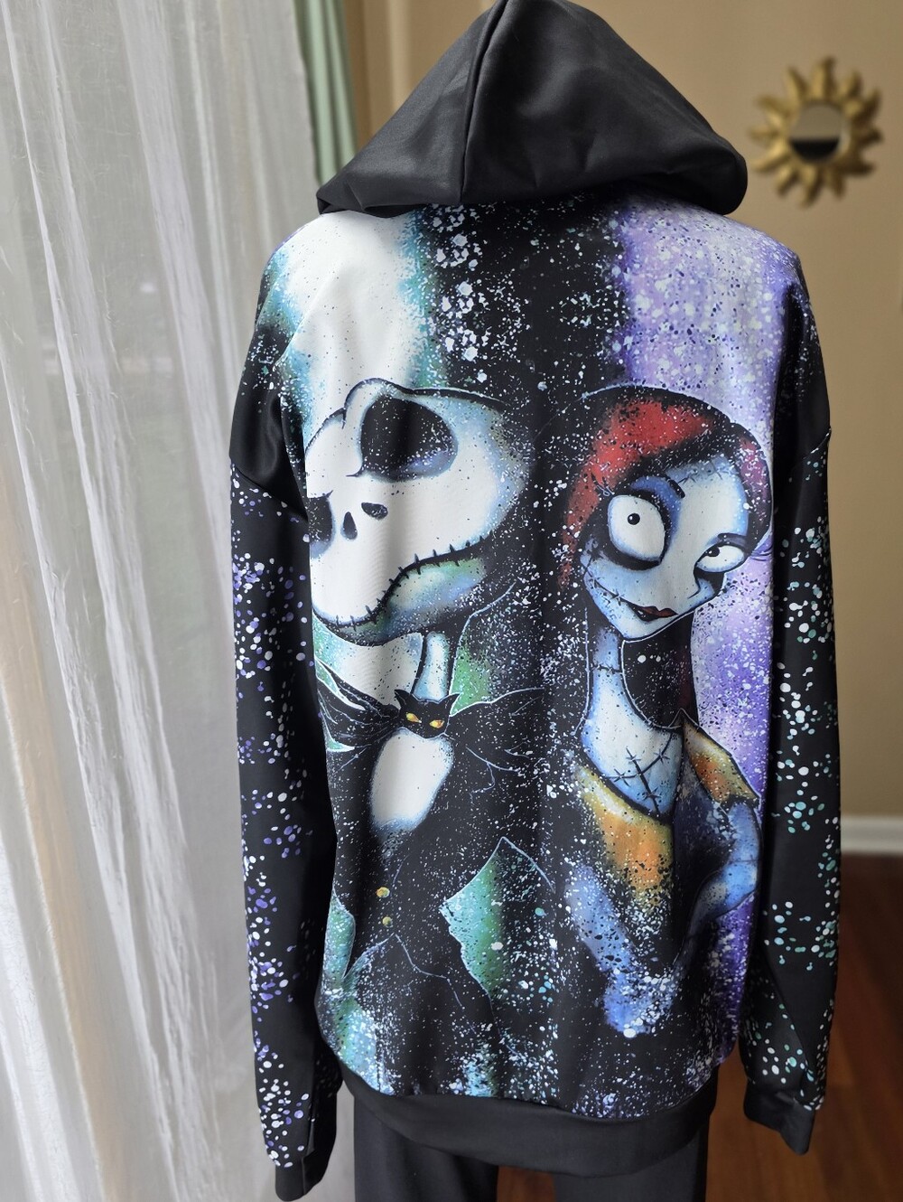 Nightmare Before Christmas Jack Sally All Over Graphic Black Hoodie Medium